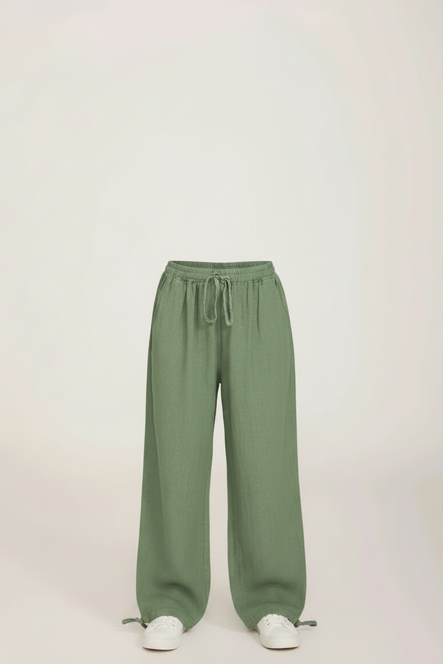 Pantalon Parachute Vert Lin Ample Garçon Décontracté - vue 3