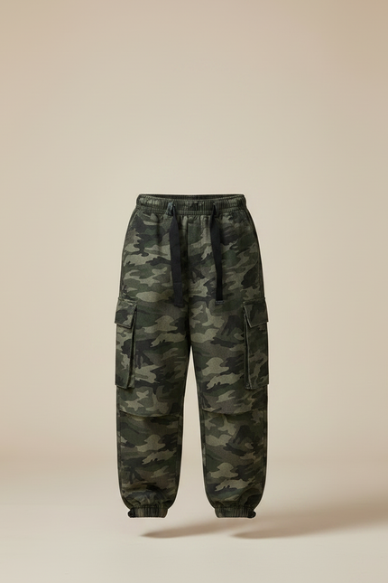 Pantalon Parachute Camouflage Cargo Ample Garçon Streetwear - Kaki Toile - vue 3