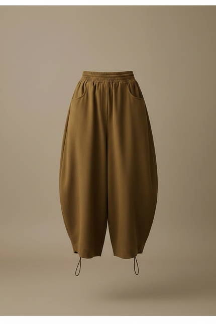 Pantalon Parachute Coton Ample Marron Taille Haute Femme - Molleton - vue 3