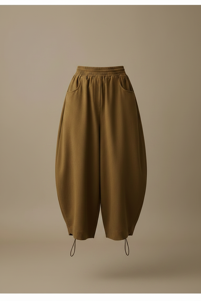 Pantalon Parachute Coton Ample Marron Taille Haute Femme - Molleton - vue 3
