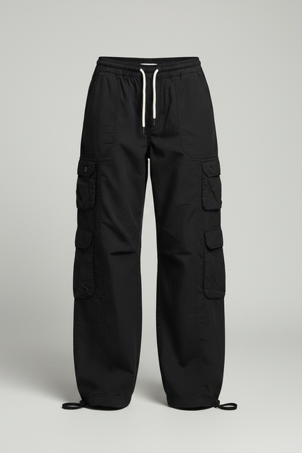 Pantalon Parachute Noir Ample Cargo Streetwear Femme - Toile - vue 3