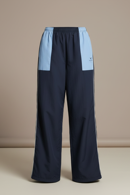 Pantalon Parachute Bicolore Ample Large Sport Décontracté - Marine Polyester - vue 3