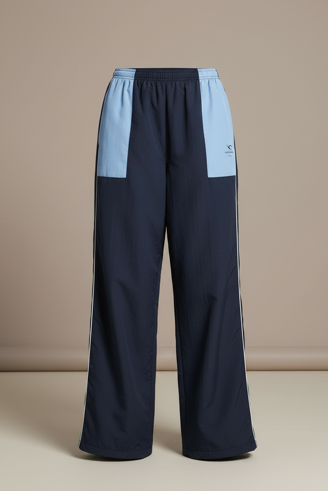 Pantalon Parachute Bicolore Ample Large Sport Décontracté - Marine Polyester - vue 3