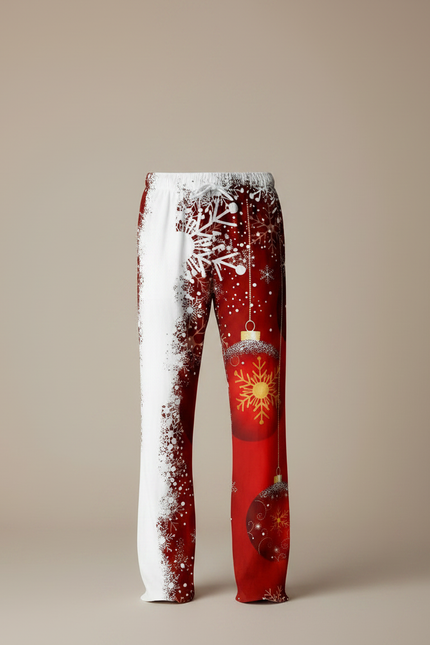 Pantalon Parachute Rouge Blanc Noël Flocons Ornements - Multicolore Polyester - vue 3