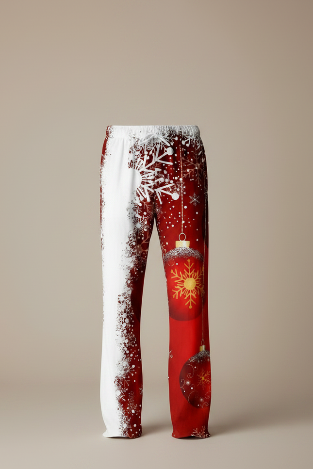 Pantalon Parachute Rouge Blanc Noël Flocons Ornements - Multicolore Polyester - vue 3
