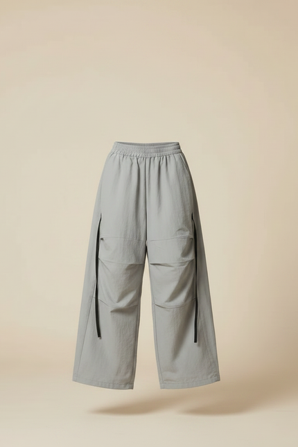Pantalon Parachute Gris Ample Ceinture Noire Sport - Polyester - vue 3