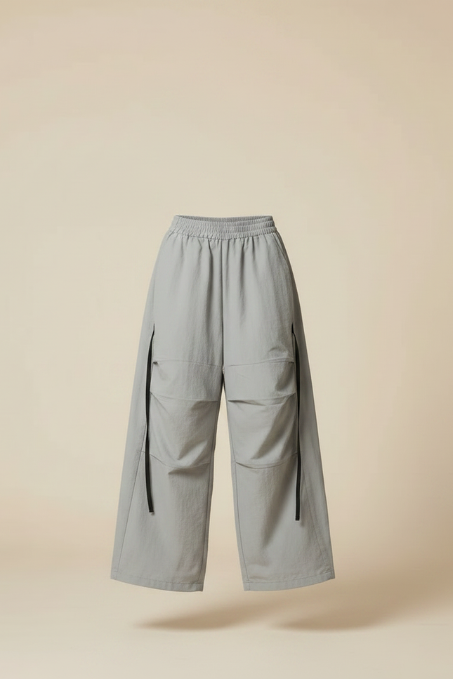 Pantalon Parachute Gris Ample Ceinture Noire Sport - Polyester - vue 3