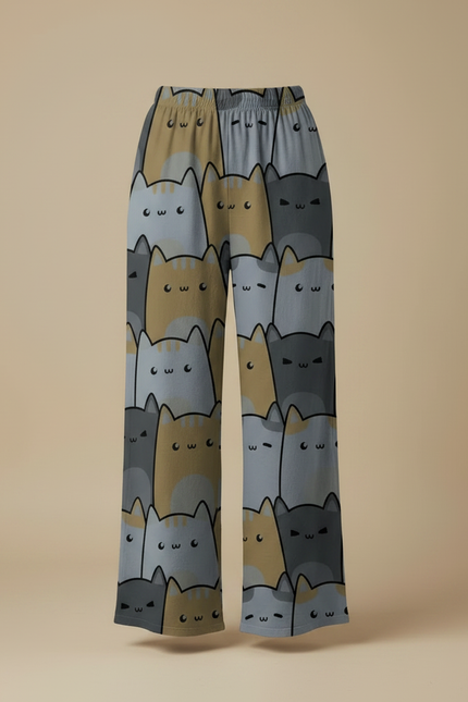 Pantalon Parachute Fluide Imprimé Chats Taille Élastique Femme - Polyester - vue 3