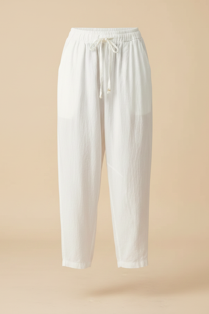Pantalon Parachute Blanc Lin Ample Taille Haute Femme - vue 3