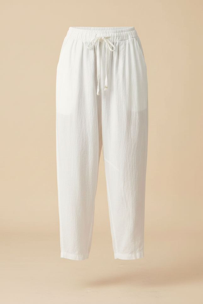 Pantalon Parachute Blanc Lin Ample Taille Haute Femme - vue 3
