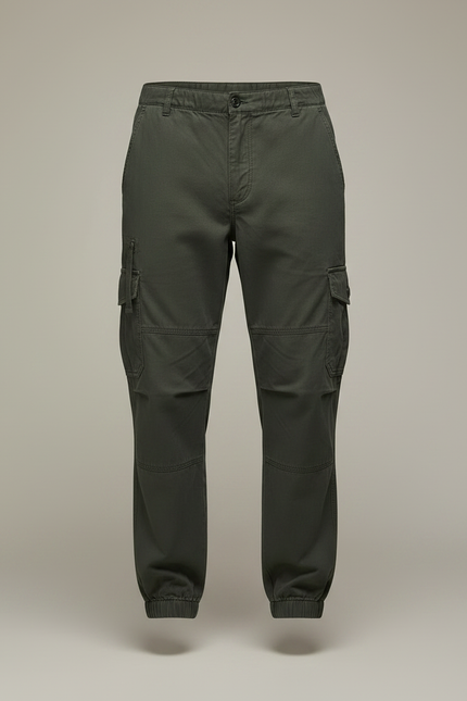 Pantalon Parachute Cargo Vert Ample Coton Homme - Kaki Toile - vue 3