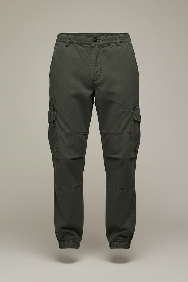 Pantalon Parachute Cargo Vert Ample Coton Homme - Kaki Toile - vue 3