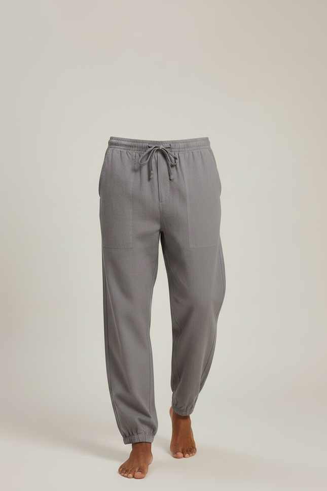 Pantalon Parachute Homme Lin Coton Gris Ample Cordon - vue 3