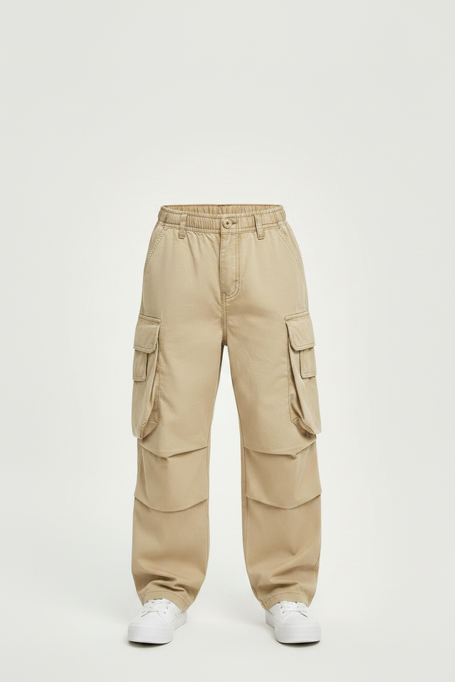 Pantalon Parachute Kaki Cargo Coton Ample Enfant - vue 3