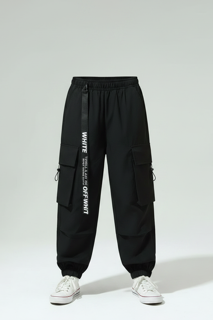 Pantalon Parachute Noir Cargo Ample Imprimé Enfant - Polyester - vue 3