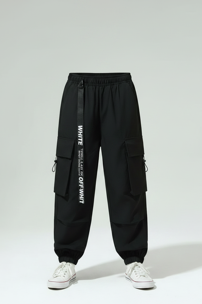 Pantalon Parachute Noir Cargo Ample Imprimé Enfant - Polyester - vue 3