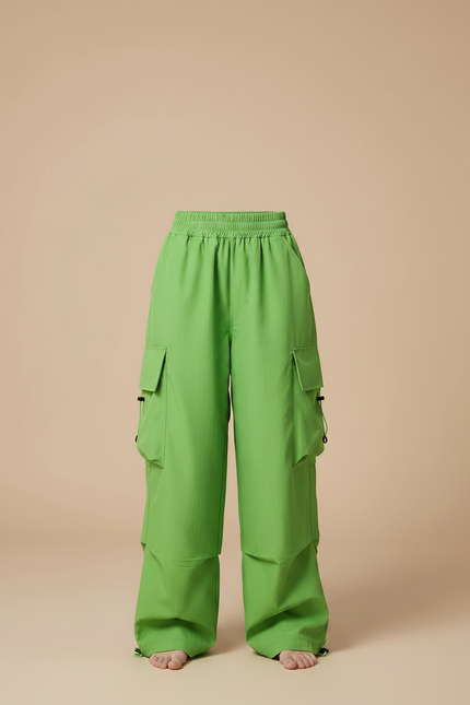 Pantalon Parachute Vert Ample Cargo Fille Décontracté - Polyester - vue 3