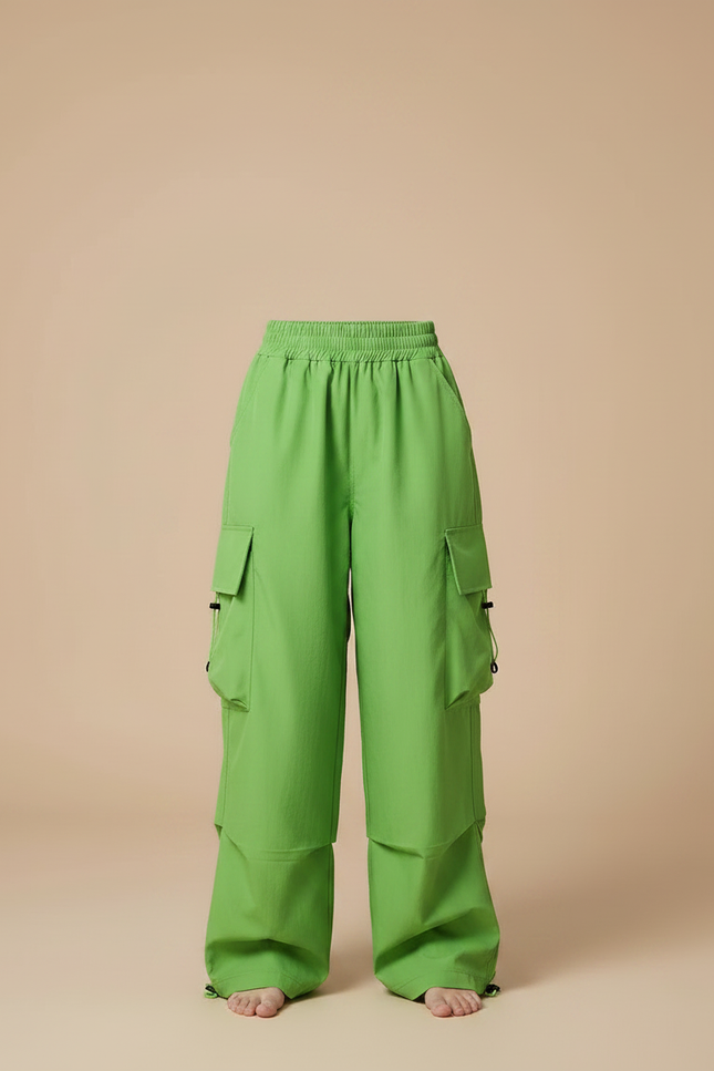 Pantalon Parachute Vert Ample Cargo Fille Décontracté - Polyester - vue 3