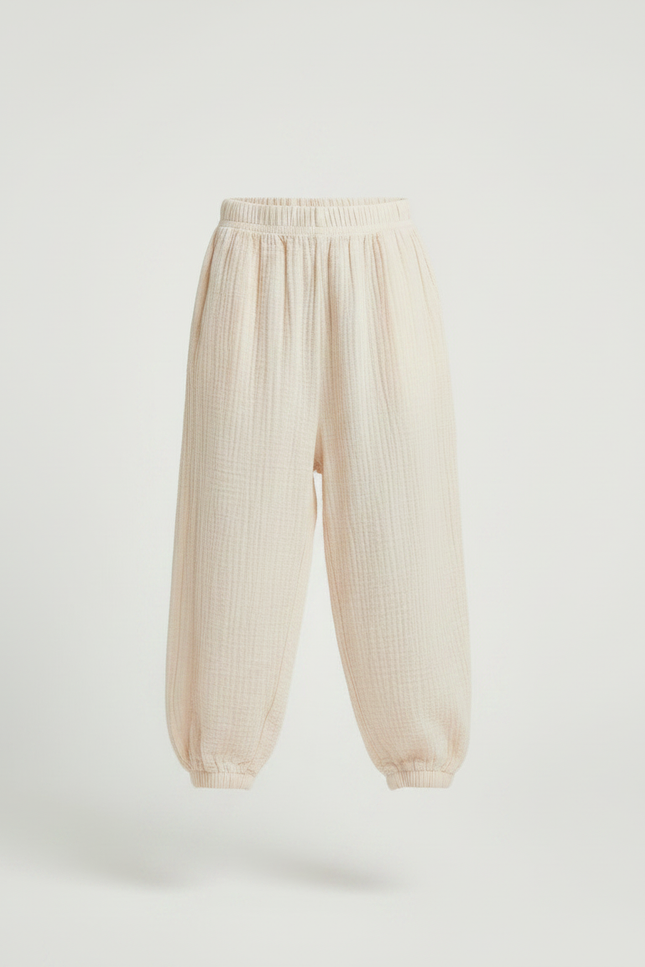 Pantalon Parachute Crème Coton Ample Enfant Fluide - Beige - vue 3
