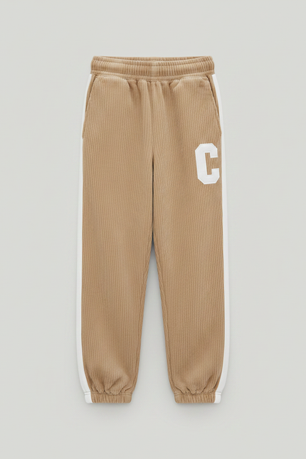 Pantalon Parachute Beige Côtelé Lettre C Fille - Cordé - vue 3
