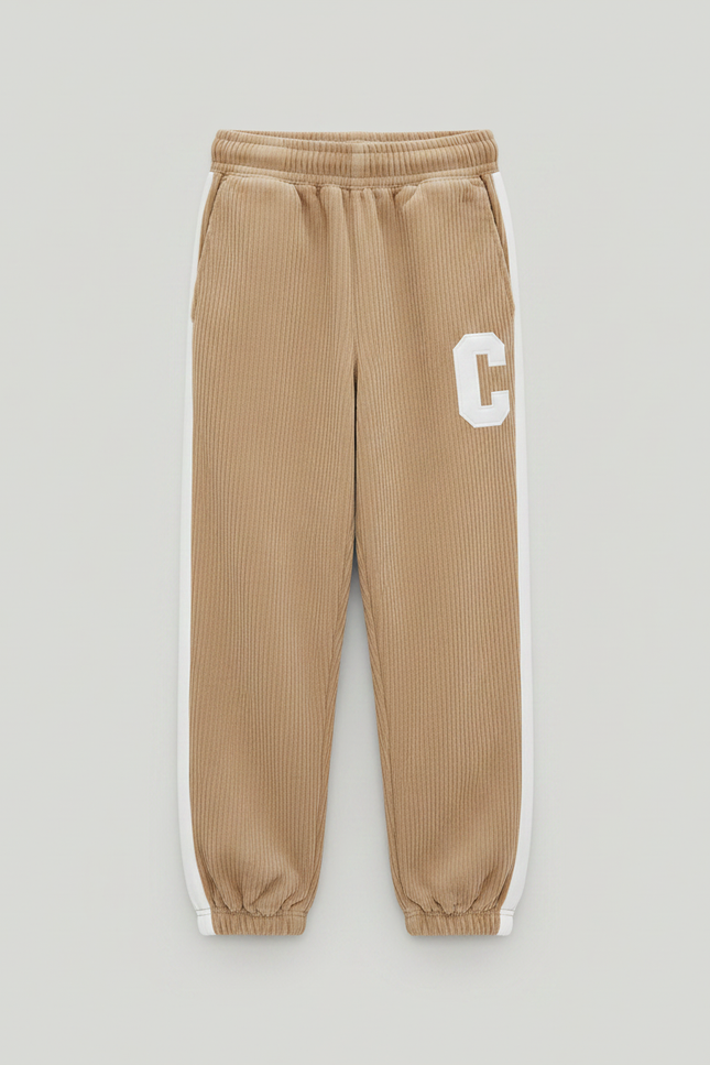 Pantalon Parachute Beige Côtelé Lettre C Fille - Cordé - vue 3
