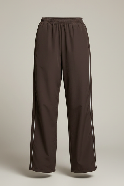Pantalon Parachute Marron Ample Streetwear Rayures Blanches - Polyester - vue 3