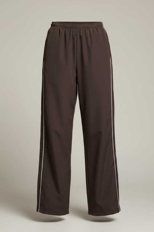 Pantalon Parachute Marron Ample Streetwear Rayures Blanches - Polyester - vue 3
