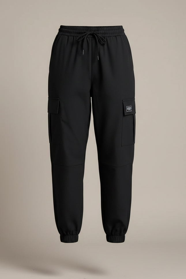 Pantalon Parachute Noir Cargo Cordon Femme Fluide - Polyester - vue 3