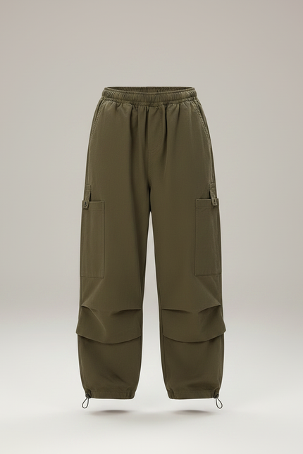 Pantalon Parachute Kaki Ample Cargo Fille - Toile - vue 3