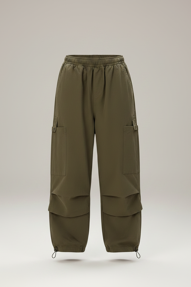 Pantalon Parachute Kaki Ample Cargo Fille - Toile - vue 3