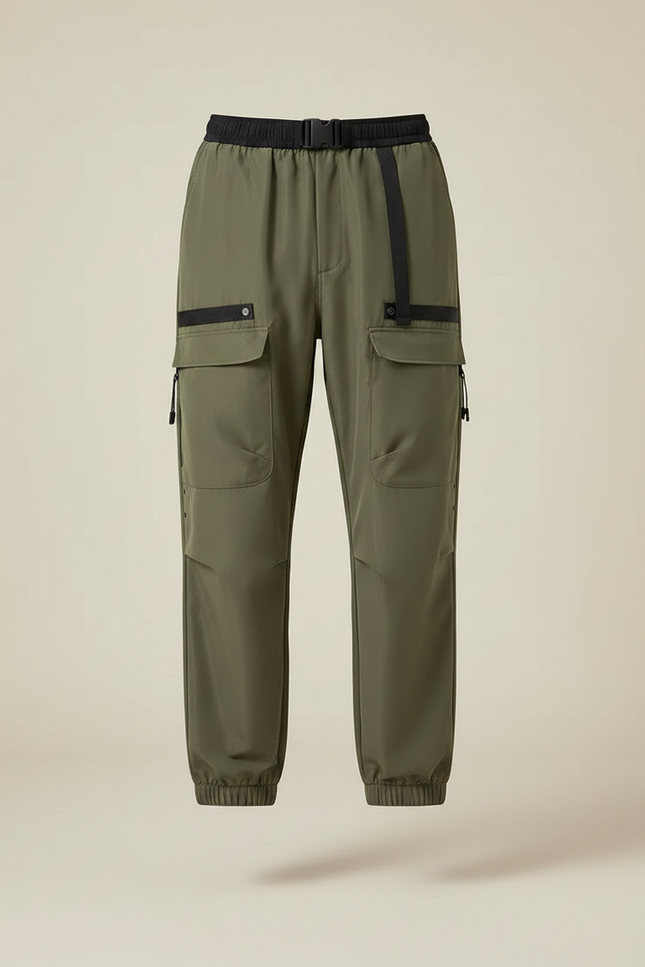 Pantalon Parachute Kaki Cargo Ample Décontracté Homme - Polyester - vue 3