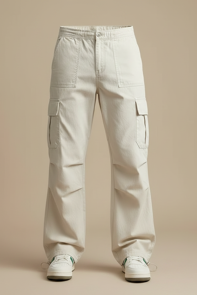 Pantalon Parachute Beige Cargo Ample Coton Homme - vue 3