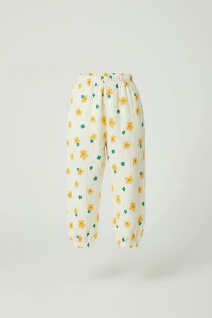 Pantalon Parachute Crème Fleuri Ample Léger Fille - Imprimé Coton - vue 3