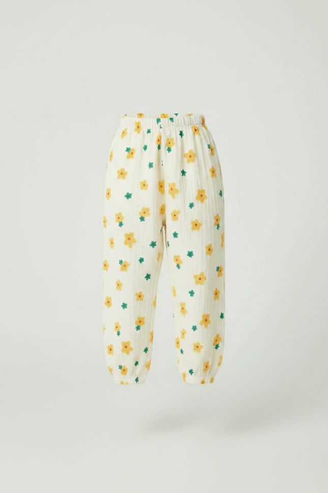 Pantalon Parachute Crème Fleuri Ample Léger Fille - Imprimé Coton - vue 3