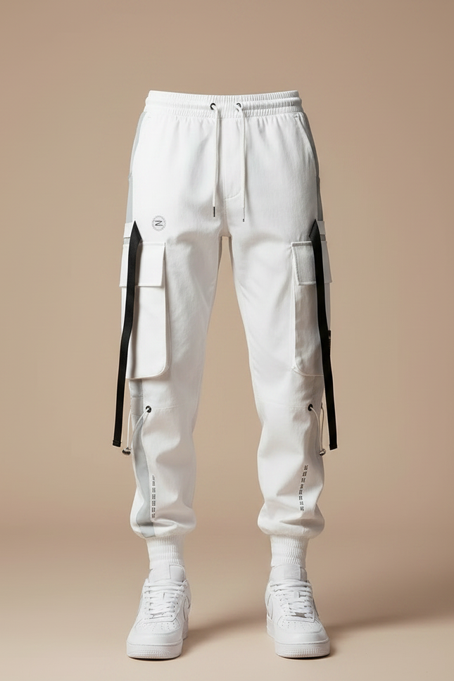 Pantalon Parachute Blanc Cargo Ample Techwear Homme - Toile - vue 3