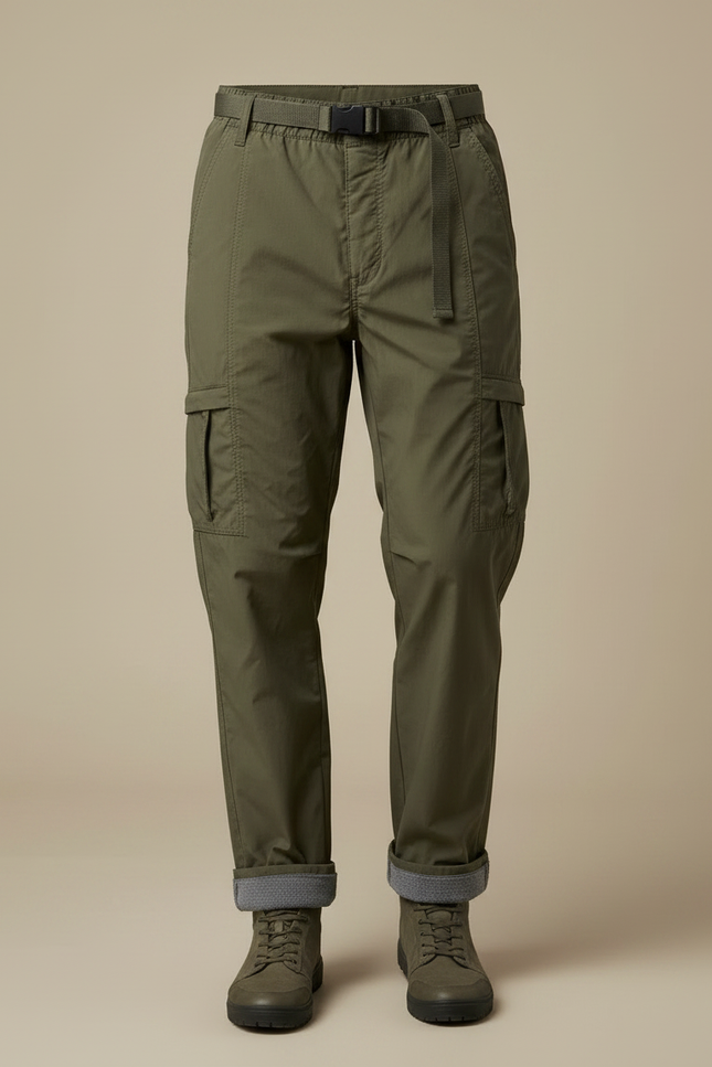 Pantalon Parachute Vert Olive Cargo Doublé Homme - Kaki Polyester - vue 3