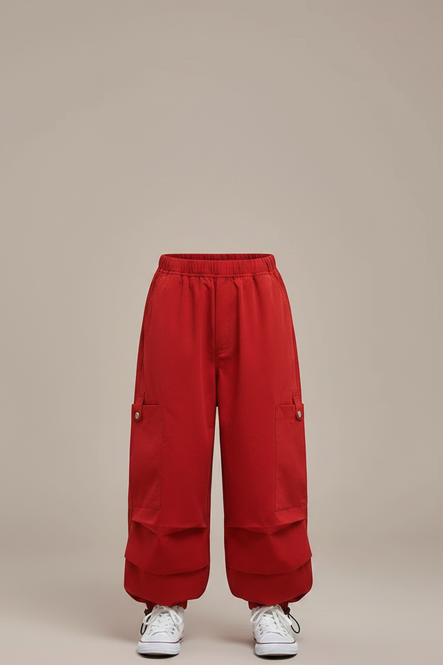 Pantalon Parachute Rouge Cargo Ample Enfants Garçon Fille - Polyester - vue 3