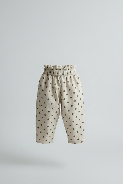 Pantalon Parachute Beige Ample Pois Coton Enfant - vue 3