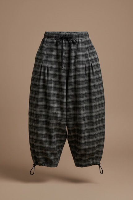 Pantalon Parachute Plaid Hiver Ample Garçon Chaud - Gris Tweed - vue 3