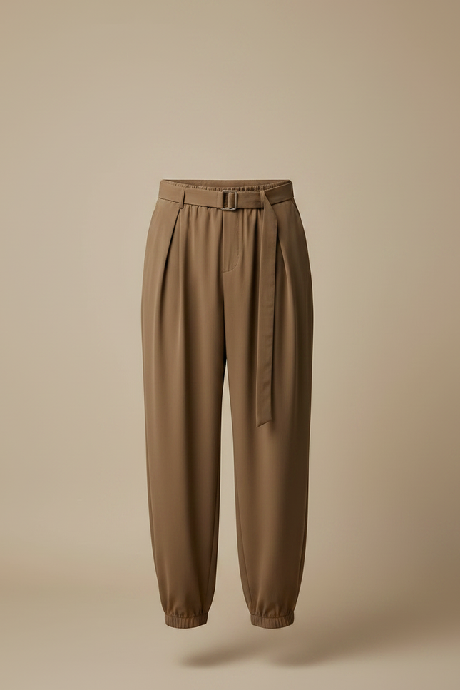 Pantalon Parachute Marron Plissé Ample Homme Ceinturé - Polyester - vue 3