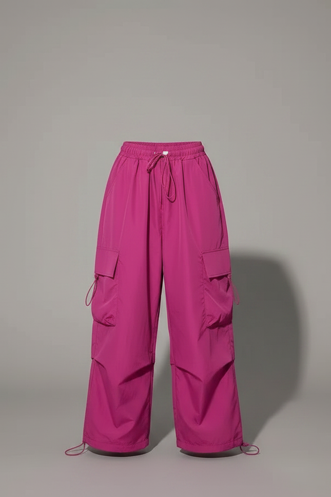 Pantalon Parachute Fuschia Ample Cargo Enfant Fille - Rose Polyester - vue 3