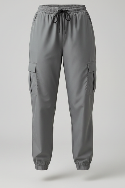 Pantalon Parachute Gris Femme Cargo Cordon Ample - Polyester - vue 3