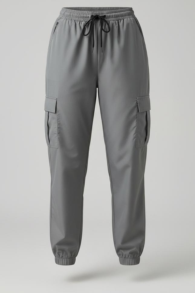 Pantalon Parachute Gris Femme Cargo Cordon Ample - Polyester - vue 3