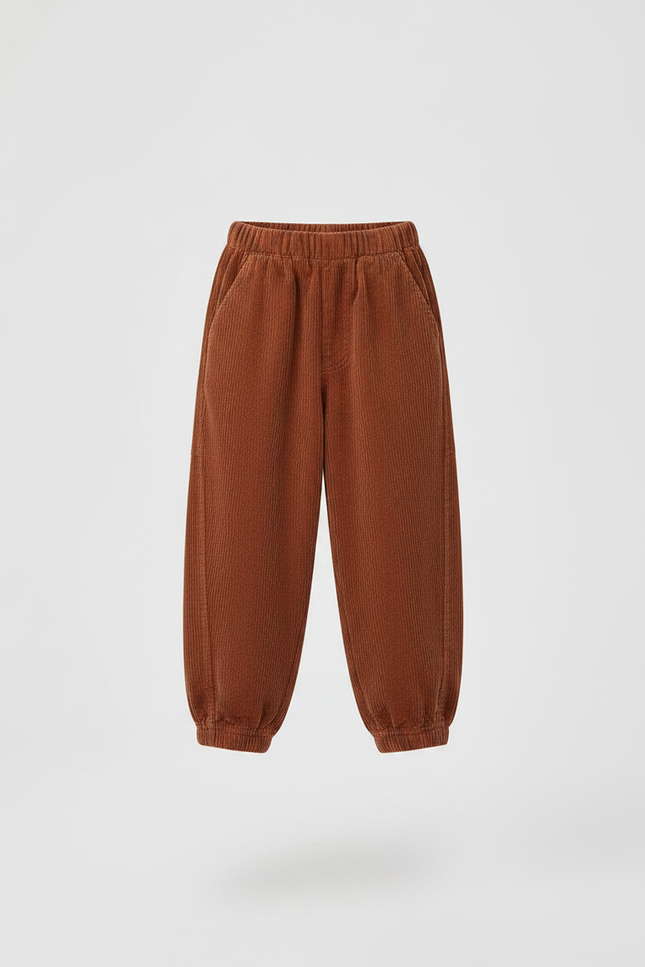 Pantalon Parachute Côtelé Marron Ample Enfant Décontracté - Cordé - vue 3