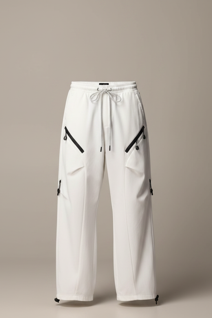 Pantalon Parachute Blanc Ample Cargo Zippé Homme - Toile - vue 3