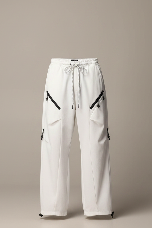 Pantalon Parachute Blanc Ample Cargo Zippé Homme - Toile - vue 3