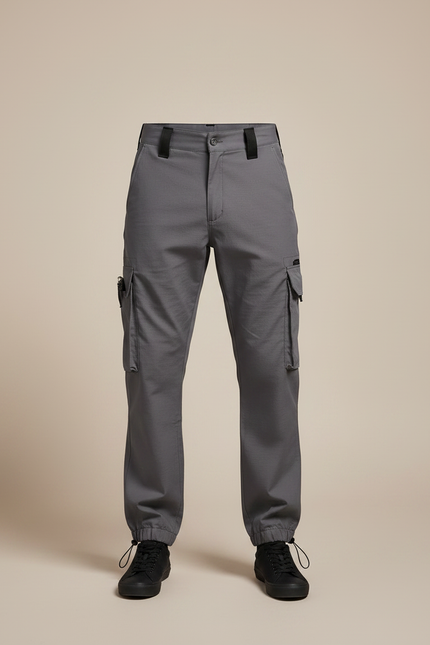 Pantalon Parachute Gris Cargo Coton Ample Homme Tactique - vue 3
