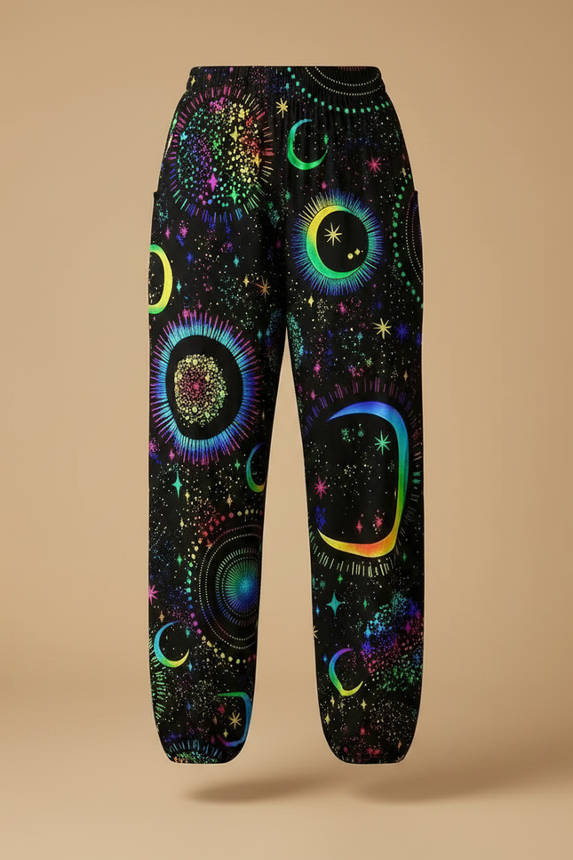 Pantalon Parachute Noir Fluide Astral Imprimé Femme - Multicolore Viscose - vue 3
