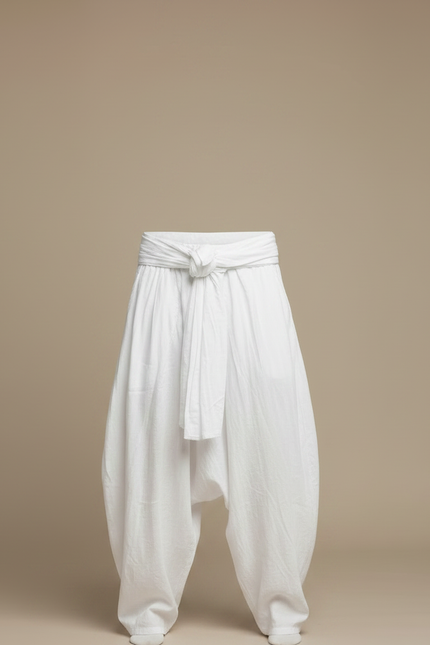 Pantalon Parachute Blanc Ample Lin Décontracté Homme - vue 3