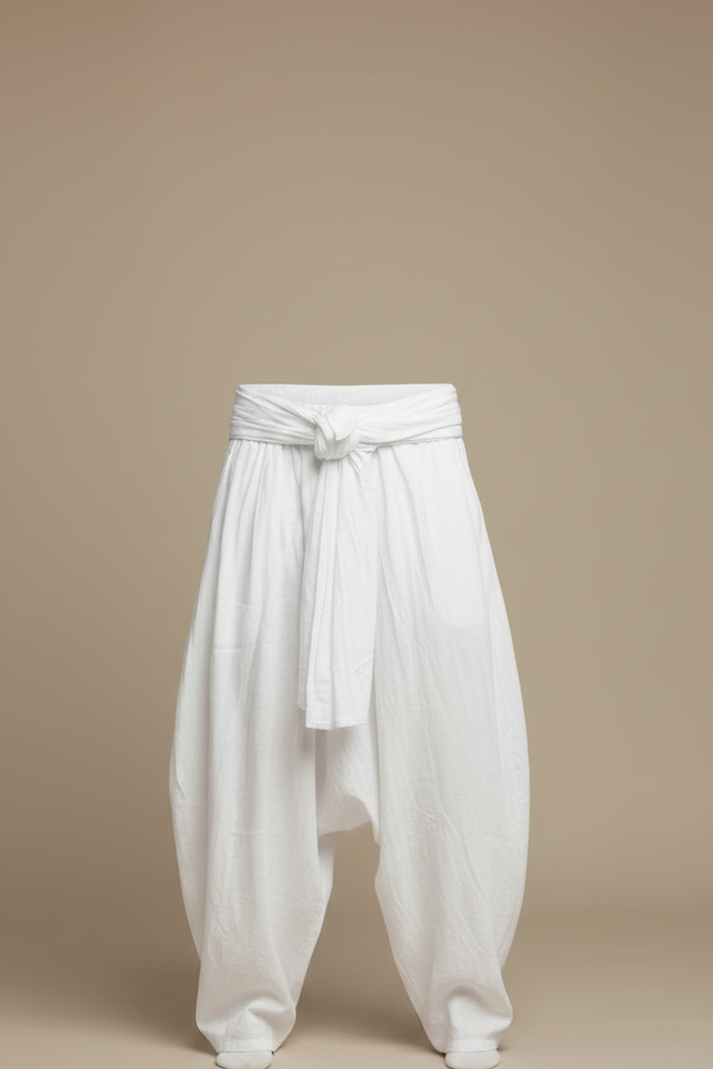 Pantalon Parachute Blanc Ample Lin Décontracté Homme - vue 3